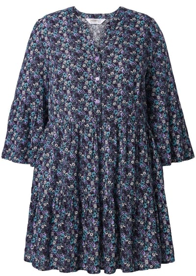 Angel of Style - Dames - Blouse bloemetjesmotief volants - Zwart - Maat 44
