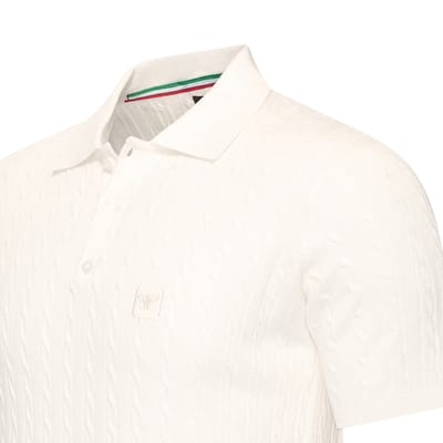 Cappuccino Italia - Heren Polo SS Caorle Cable Knit - Wit - Maat L