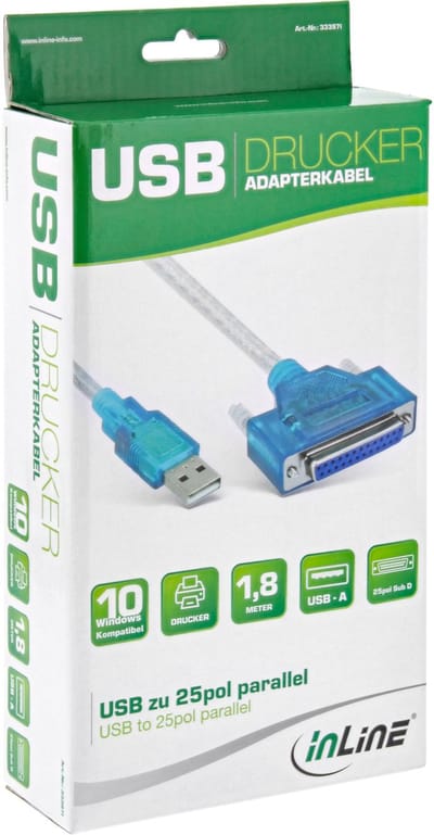 InLine® USB naar 25-pin parallelle adapterkabel, 1,8m
