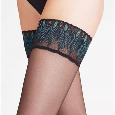 Elegante Pauwenveer Sexy Rugnaad Kousen Retro Kant Stay-Up Nylon Kousen Dames Nachtclub Lingerie Boven de Knie Kousen No Silicone black