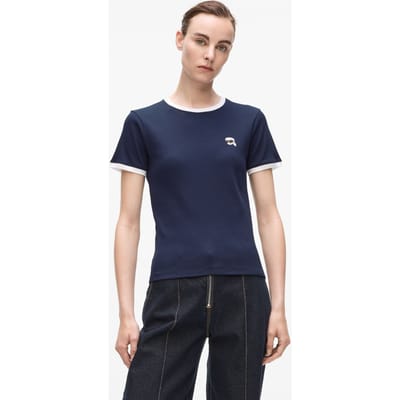 Karl Lagerfeld Ikon Patch Slim Fit Rib Tshirt Evening Blue Taglia: XS | Maglie Sportivi Outlet | Donna | Blu