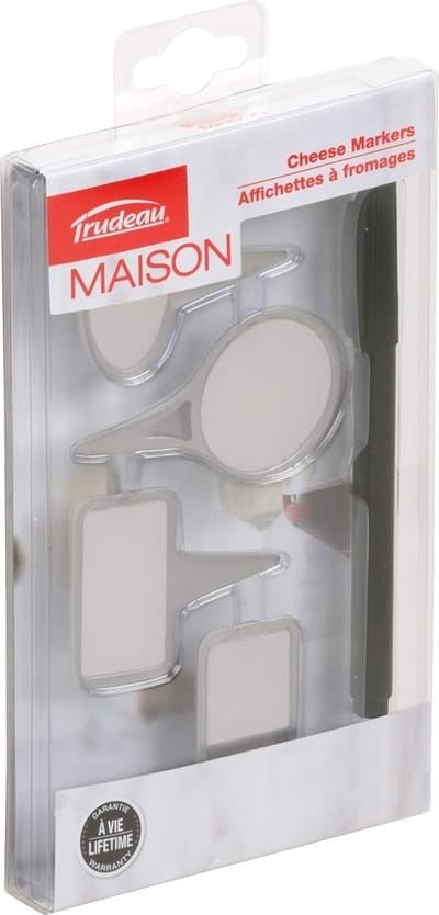 Trudeau Maison - Kaasmarkers Set – 4 Zilveren Labels + Markeerstift – Herbruikbaar – Voor Kaasplank & Borrel