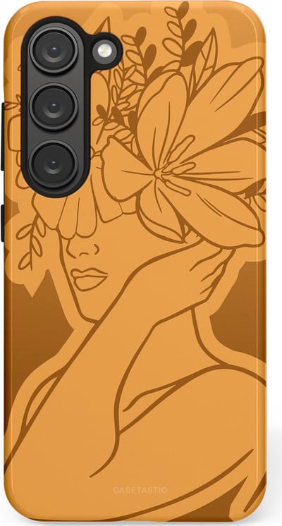 Casetastic hoesje geschikt voor Samsung Galaxy S23 - Dubbellaagse bescherming - Botanische Elegantie - Fashion Case - Goud Bruin Terracotta