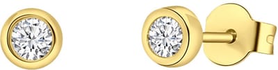 Lucardi Dames Zilveren goldplated oorknoppen met zirkonia voor dames - Oorbellen - 925 Zilver - Goudkleurig