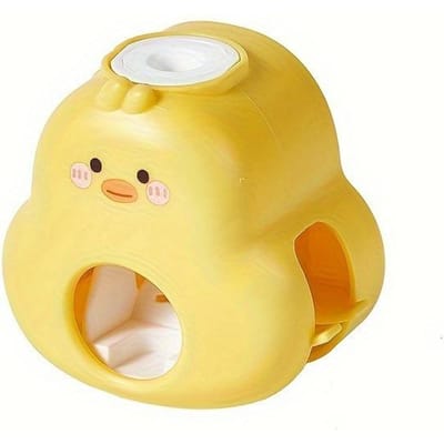 Distributeur automatique de dentifrice en forme de canard jaune mignon avec porte-brosse à dents intégré - Accessoire de salle de bain mural facile à presser beige