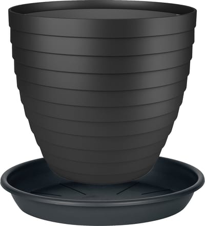 Juypal Plantenpot/bloempot Florenzia met onderschaal - D25 x H22 cm - zwart - kunststof