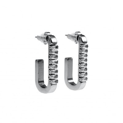 30mm Hoog Oorbellen Dames - Gepolijst RVS - U-vormige Oorbellen met Zirkonias