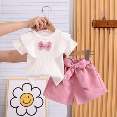 Baby Meisjes Kleding Zomer Outfit Set Strik Top En Korte Broek 2-Delig Kinderkleding Ensemble voor Meisjes 3T kaki