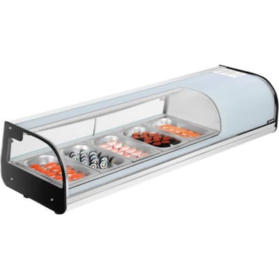 VEVOR Sushi Display Case Refrigerator, 52L Commercial Sushi Case, 5-Pan Countertop Showcase with Curved Glass, LED Lighting, en Digitale Temperatuurregeling, voor Sushi-Bar Counter, Restaurant, Store