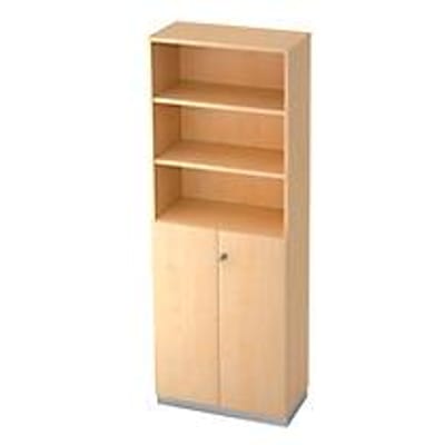 Combi-boekenkast, 6 OH, 3 open vakken + 2 afsluitbare deuren, B 800 x D 420 x 2210 mm, ahorndecor