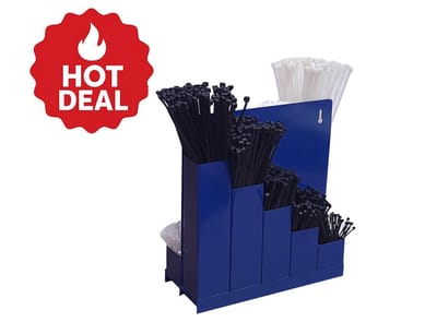 Kortpack - Set: 1 Dubbelzijdig Opbergrek voor Tyraps + 500 Zwarte & 500 Witte Kabelbinders in 5 verschillende maten - (099.0220)