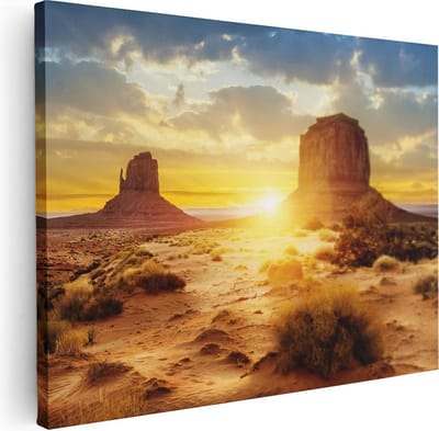 Artaza Canvas Schilderij Woestijnlandschap - 40x30 cm - Klein - Wanddecoratie Natuur - Muurdecoratie Zonsondergang - Kamer Accessoires Amerika