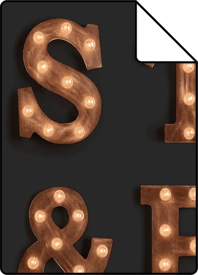 Proefstaal ESTAhome behang houten licht letters zwart en sepia bruin - 26.5 x 21 cm - 138852-S