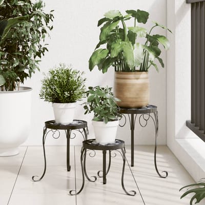 vidaXL - Plantenstandaards - 3 - st - keramiek - zwart - en - wit