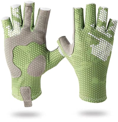 Jongerengroen, S/M Vishandschoenen-halfvingerig-UV-bescherming-antislip-zonwerend-buitensport-havissen en sportvissen accessoire