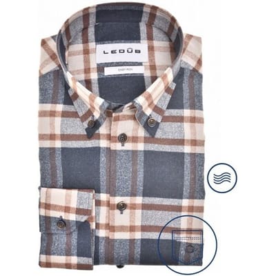Ledûb Overhemd Elegant Sporty Check Donker Blauw-Bruin / male