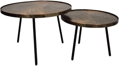 Deco4yourhome® - Salontafel set van 2 - Metaal - Ronde Salontafel - Antiek Goud - Zwart - Groot - Monza - Salontafelset