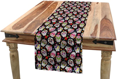 Abakuhaus – suikerschedel-tafelloper – Mexico-thema – 40x225 cm – zwart/magenta