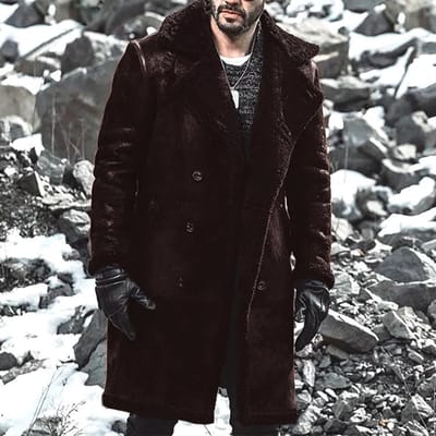 Heren Thermojack Lamsvacht Faux Fur Jas 5XL donkerbruine kleur