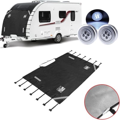 Allero Zonwering Raam - Zonwering - Zonnedoek - Zwart - Voor Caravans en Campers - Thermische Isolatie - 2 LED lampen - 210x175cm