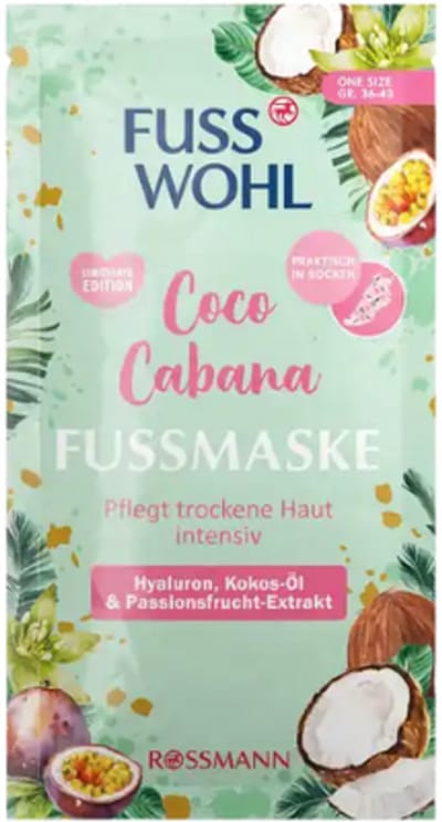 Fusswohl Voetmasker Coco Cabana | 1 paar - maat 36-43 - Met hyaluronzuur, kokosolie en passievrucht-extract | Limited Edition 2025