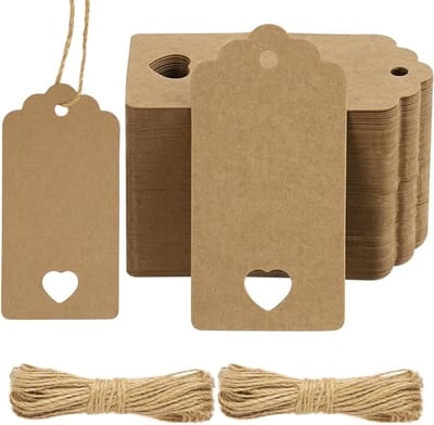 Kraft Papier Cadeautags met Jute Touw - Vierkante Labels voor Verpakking, Bruiloft, Feestdagen en DIY Projecten - 120 Stuks in Bruin