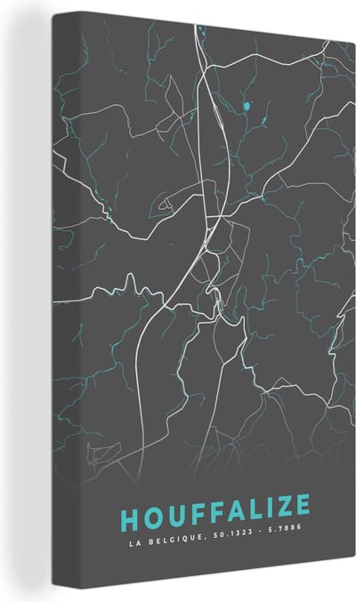 Canvas Schilderij Kaart – Plattegrond – Stadskaart – Houffalize – België - Grijs - 20x30 cm - Wanddecoratie