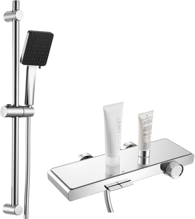 Auralum Max Luxe Badkraan met Handdouche Doucheset - 2 Piano Button Bediening Complete Set - 2 Functies - Wandmontage - 6 Functies Douchekop - Verstelbare Glijstang 70 cm - Chroom