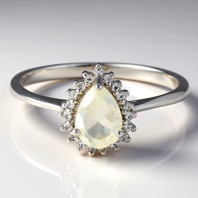 Cavill - 925 Sterling Zilver Ring met Peervormige Orthoklaas 0,53 ct - Topaas Rond Briljant 0,098 ct - Elegante Ring Dames Madagaskar Brazilië