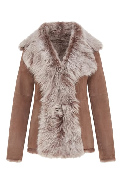 Dames Taupe Schapenvacht Toscana Merino Shearling Suède Leren Jas - Siena