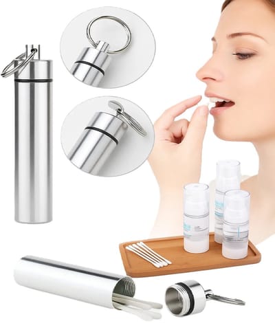 Luxe Aluminium Pillendoosje Sleutelhanger I Medicijn doosje I Wattenstaafjes Houder I Pillenkoker | Verzegeld I Waterdicht I 8,7 x 1,9 CM I Zilver