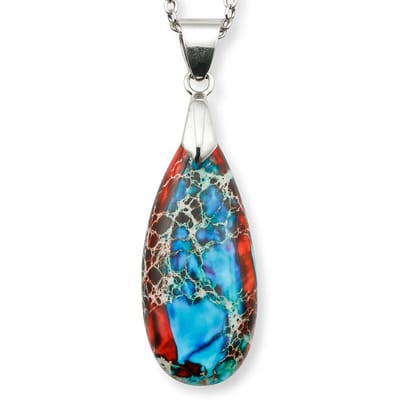 Marama - ketting edelsteen Jaspis Roze-Blauw - stainless steel met zilver plating - cadeau dames - druppelvormige hanger - bescherming - daadkracht - aardend