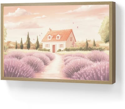Wandlamp 60x40 cm - Oplaadbaar - Lavendelveld - Huis - Paars - Wandlampen binnen woonkamer - Slaapkamer lamp - Decoratieve nachtlamp - Vloerlamp draadloos