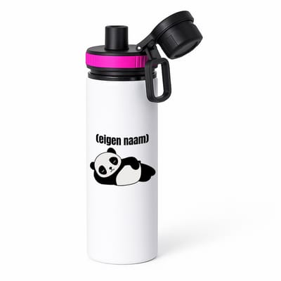 Hacebo® - liggende panda met eigen naam waterfles met draaidop roze - Panda - panda liefhebbers - iemand die houdt van panda's - verjaardag - cadeau - kado - water fles - 850ML