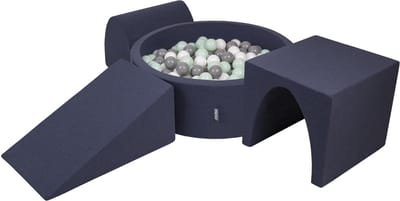 KiddyMoon schuimspeelplaats met rond ballenbad (200 ballen) ballenbakken voor baby's speelbad hindernisbanen, made in the eu, donkerblauw:wit/grijs/mint