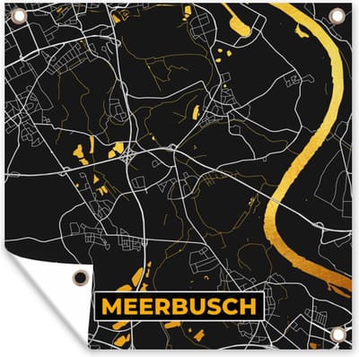 Tuin poster Black and Gold – Stadskaart – Meerbusch – Duitsland – Plattegrond – Kaart - 200x200 cm - Tuindoek