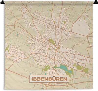 Wandkleed - Wanddoek - Ibbenbüren - Vintage - Kaart - Plattegrond - Stadskaart - 180x180 cm - Wandtapijt