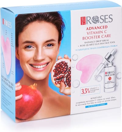 AGIVA ROSES GUA SHA & ANTI RIMPEL BOOSTER SERUM SET met 3,5% Vitamine C, Granaatappelextract en GUA SHA ROZENKWARTS INTENSIEF DIEP VOEDENDE TEINT VERHELDEREND Gezichtsverzorging voor ULTRA STRALEND EFFECT voor Elk Huidtype 30ml