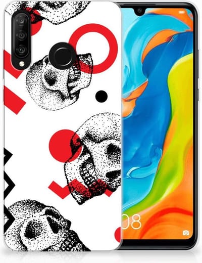 Silicone Back Case Huawei P30 Lite Skull Red
