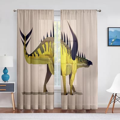 Dinosaurus Cartoon Dino Dier Tule Transparante Raamgordijnen voor Woonkamer Kinderen Jongens Slaapkamer Modern Tule Voile Gordijn Decoratie 1 PCS W100XH250cm&Grommet Top