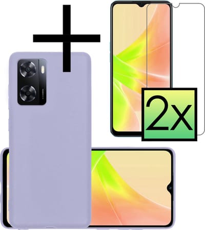 Hoesje - Met 2x Screenprotector - Geschikt voor OPPO A57 - Sterk & Shockproof - Back Cover - Siliconen Case - Telefoon Hoes - Lila