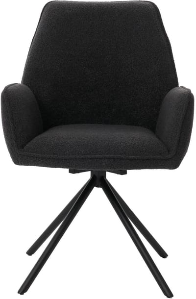 Eetkamerstoel MCW-G67, keukenstoel met armleuning, draaibare autostand, stof/textiel bouclé Oeko-Tex MVG ~ donkergrijs