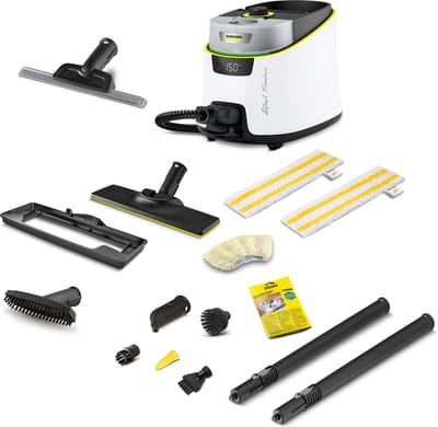 Kärcher stoomreiniger SC 5 Deluxe Window Set - Incl. extra raammondstuk - VapoHydro functie - Stoomdruk: 4 bar - Opwarmtijd: 3 min. - Oppervlakte: ca. 130 m² - Reservoir: 0,5 + 1,3 l - incl. vloerreinigingsset EasyFix, Carpet glider en sproeiers