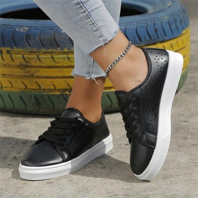 Mode Uitgesneden Platform Sneakers Vrouw Herfst Antislip Casual Schoenen Dames Plus Size PU Leer Veterschoenen Platte Schoenen 43 brown