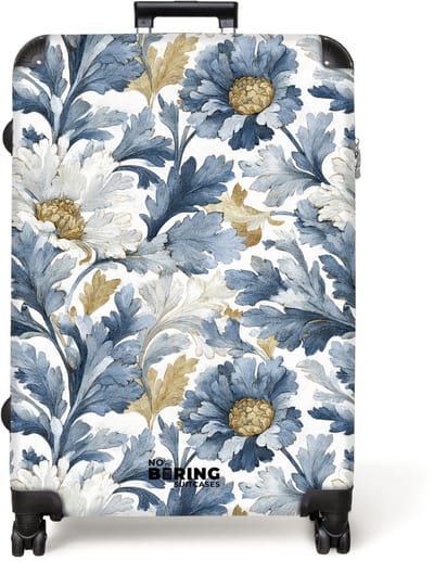 NoBoringSuitcases.com® - Koffer groot - Reiskoffer lichtgewicht - Barok bloemen patroon blauw - Rolkoffer met 4 wielen - Grote trolley XL - 98 liter bagage