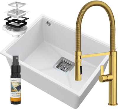 Granitan Napo 55 spoelbak onderbouw - 55 cm - wit - gouden kraan set