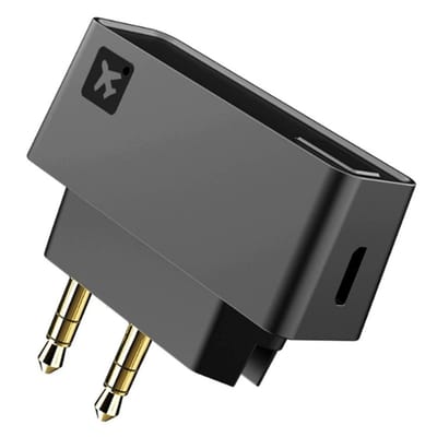 DrPhone PlanePair Bluetooth 5.0 Vliegtuig Adapter – Airline Flight Audio Transmitter – 3.5mm Dual Plug – Voor Draadloze Koptelefoons - Zwart