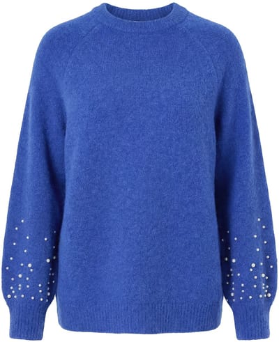 Studio Untold - Dames - Trui classic model sierkraaltjes ballonmouwen - Blauw - Maat 42+