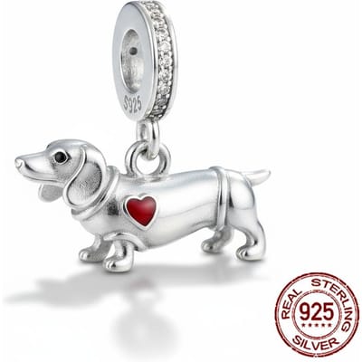 Teckel Charm Kralen Componenten Koper Metaal Golden Retriever Puppy Hangende Hanger Kralen Component Compatibel Met Armband Hoge Kwaliteit Fijn white