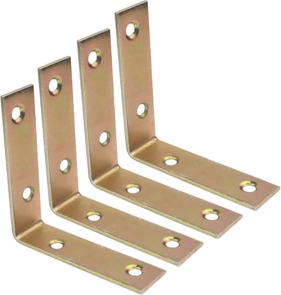 Set van 4 L-bevestigingsbeugels met 4 gaten - 60x17x2mm - 90° montagebeugel in geel verzinkt staal